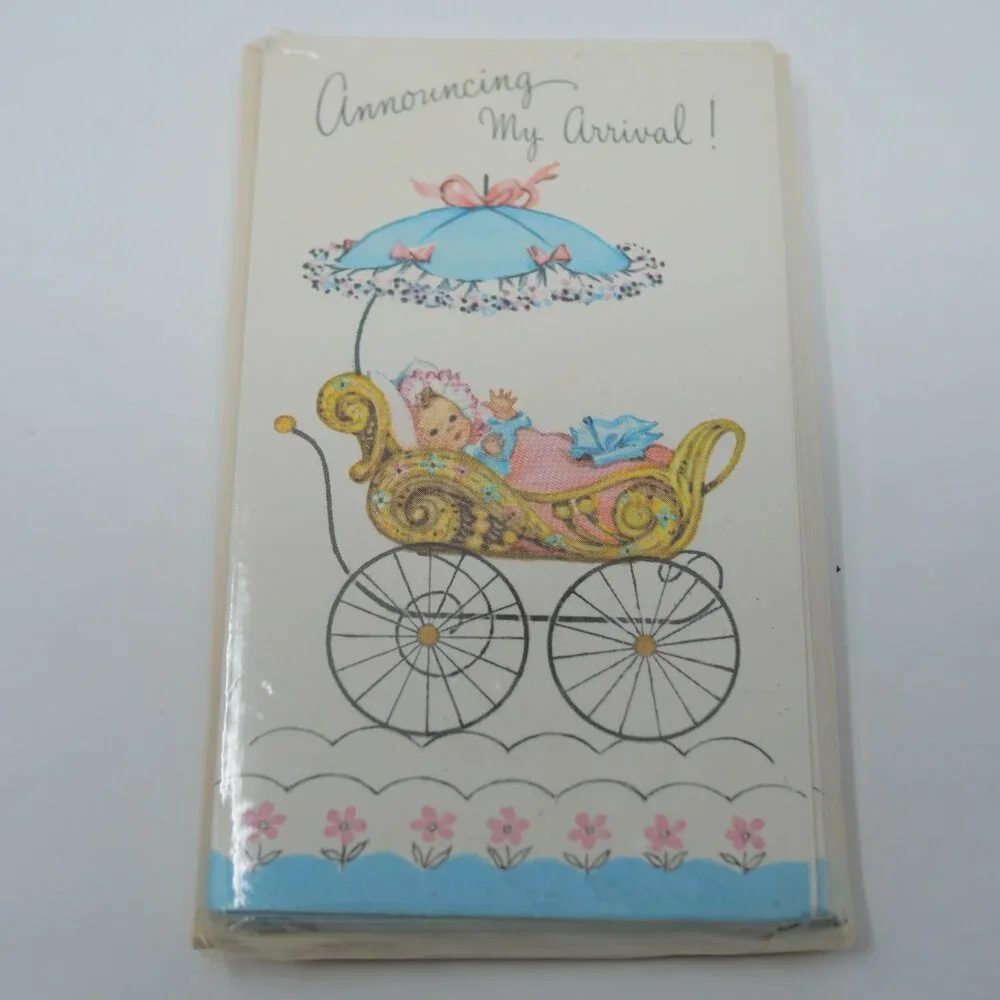vtg 50s Sealed Package of 12 Baby Girl Birth Announcements Fairfield USA NOS